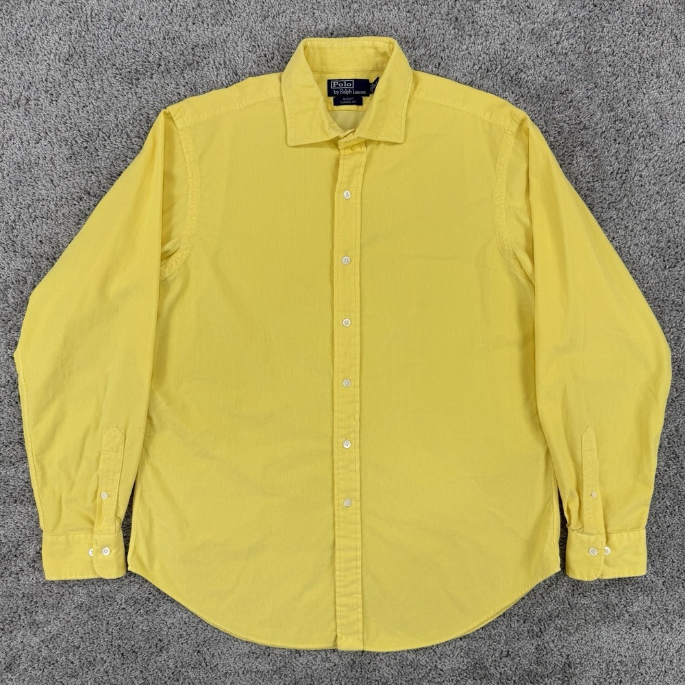 Vintage Polo Ralph Lauren Corduroy Shirt Men's L Yellow Regent Cutaway Collar